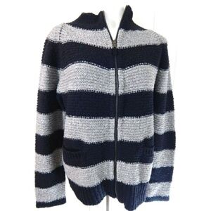360 Sweater Gray Striped Full Zip Cardigan
